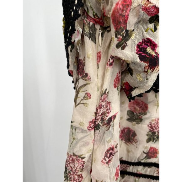 VERB BY PALLAVI SINGHEE Maida Tiered Neutral Dress Floral Crochet Size 6 - Picture 6 of 9